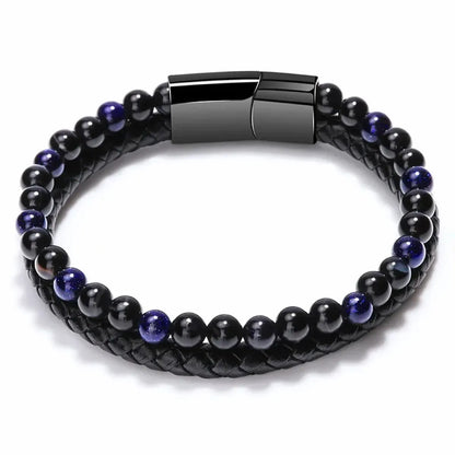 Edelstahl Armband mit Tigerauge & Lavastein – Unisex Naturstein Schmuck