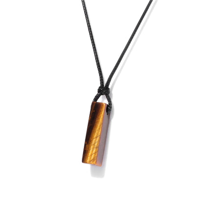 Vintage Herren Halskette – Obsidian & Tigerauge Anhänger mit Lederseil
