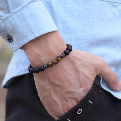 Herren Armband – Schwarzer Onyx, Tigerauge & Sodalith Natursteinperlen
