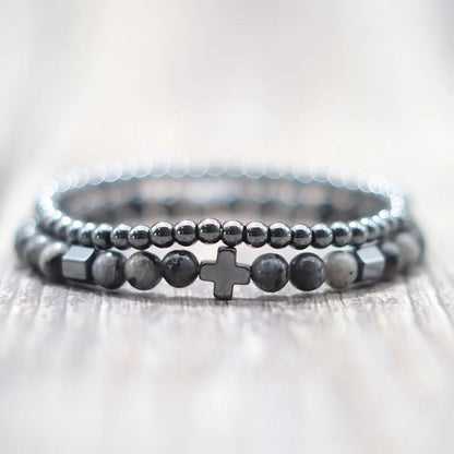 2er-Set Herrenarmbänder – Hematit Kreuz, Lavastein & Tigerauge