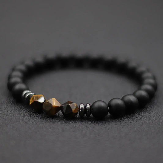 Herren Armband – Schwarzer Onyx, Tigerauge & Sodalith Natursteinperlen