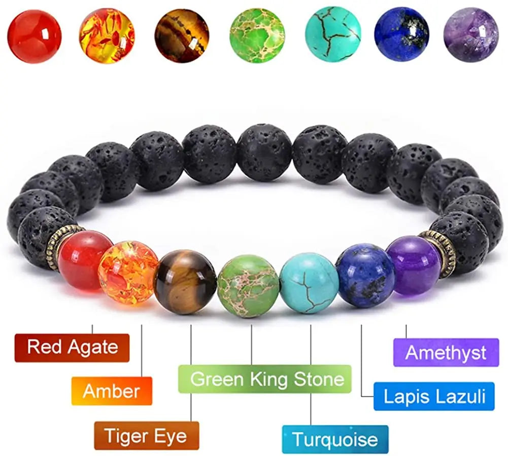 7-Chakra Heilstein Armband – Lavastein & Kristallperlen für Energie & Balance
