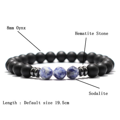 Herren Armband – Schwarzer Onyx, Tigerauge & Sodalith Natursteinperlen