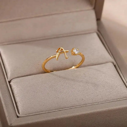 Einstellbarer Edelstahlring mit A–Z Buchstaben
